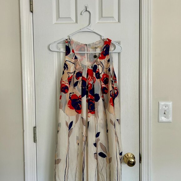 Anthropologie | Isabella Sinclair Red and Navy Floral Silk Dress - Picture 2 of 8